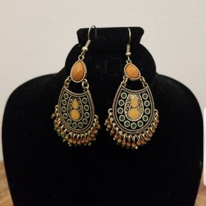 New Boho Earrings Bronze Bead Drop Brown Gold Chandelier Multicolor Teal Vintage